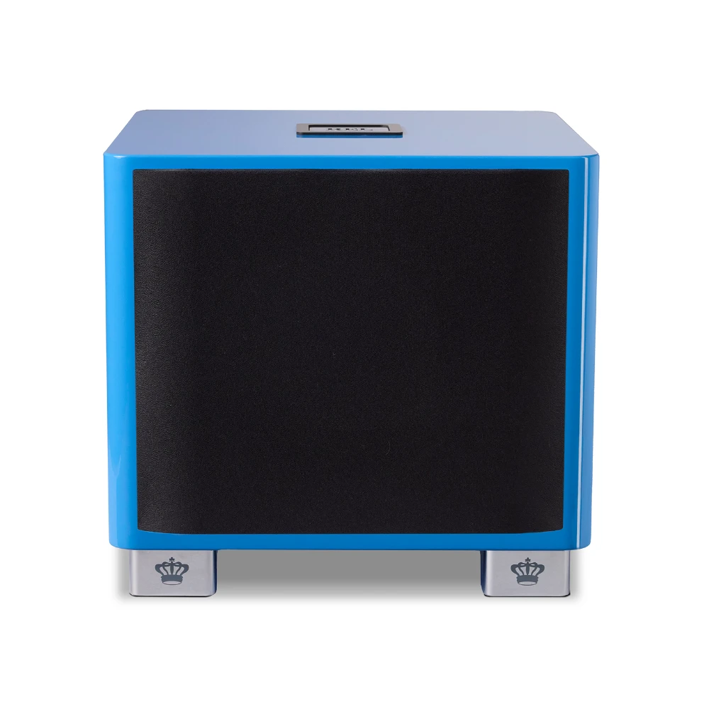 REL Acoustics T9/x SE subwoofer in blue front grille
